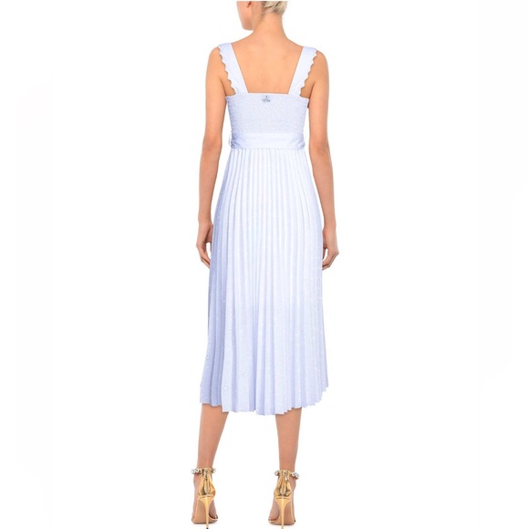 Berna white cotton embroidered midi pleated dress S - Picture 3 of 6